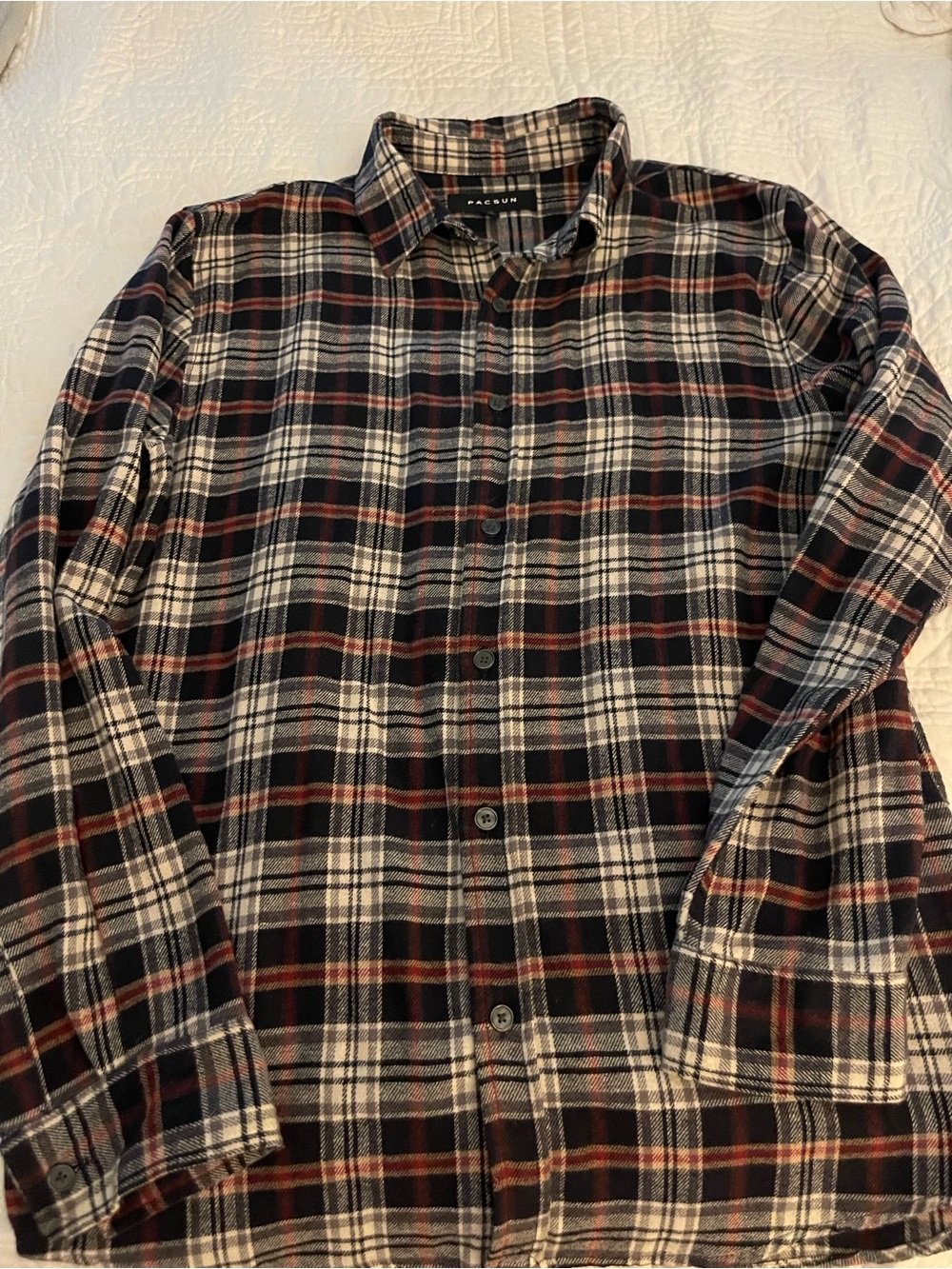 PacSun Black White and Red Plaid Long-Sleeve Button-Down Shirt
